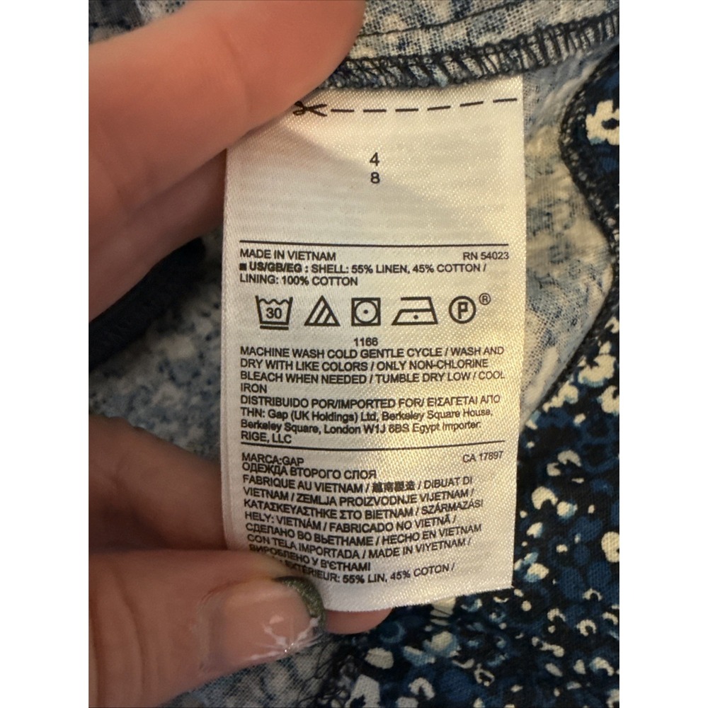 Gap Linen Cotton Fit & Flare Blue Floral Sleeveless Dress Women's 4 Cottagecore - Picture 8 of 12